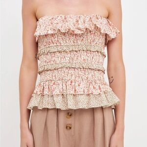 English Factory Floral Smocked Sleeveless Top Large